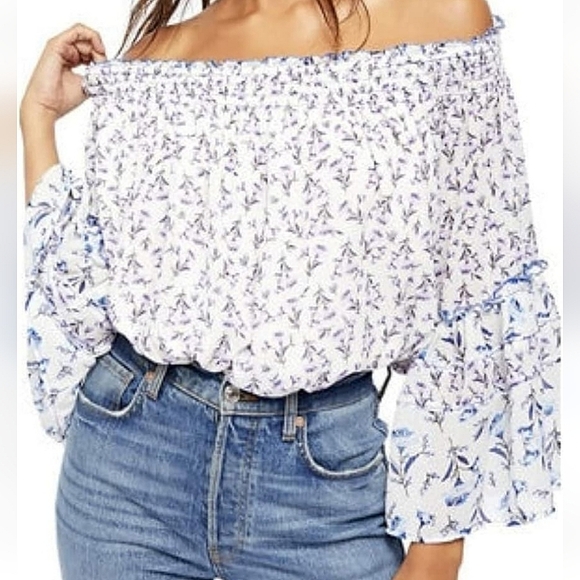 Free people womens floral off shoulder peasant boho blouse nwt small - Picture 5 of 9